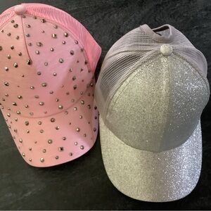 Pink and Silver Sparkle Hats with Curved Brim